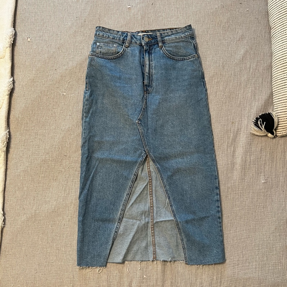 Zara midi denim skirt